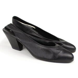 Maraolo Black Leather Slip-On Slingback Block Heels Sole Heels 37 .5 Italy